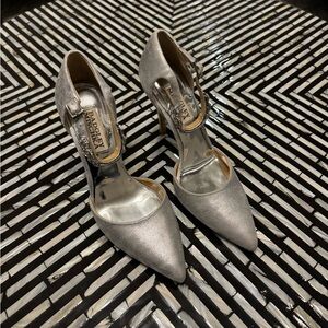 Badgeley Mischka silver crystal heels